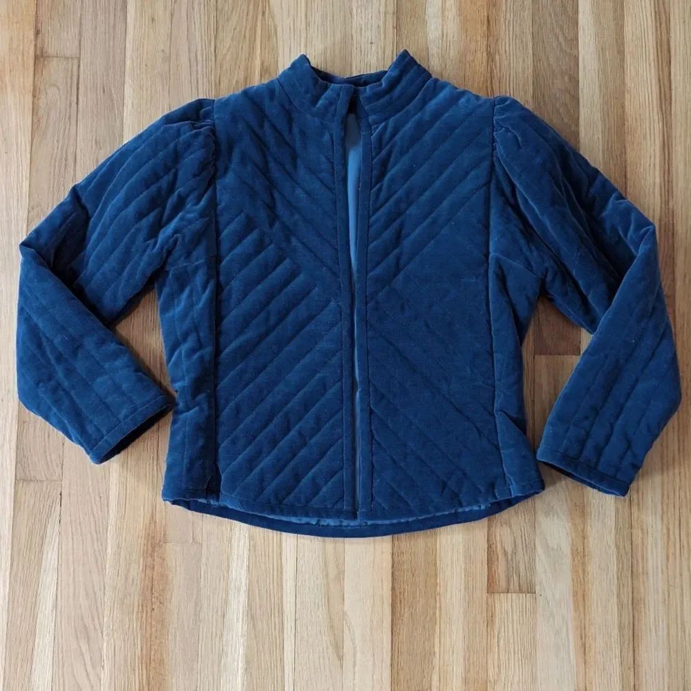 Vintage Blue Velour Handmade Quilted Jacket
